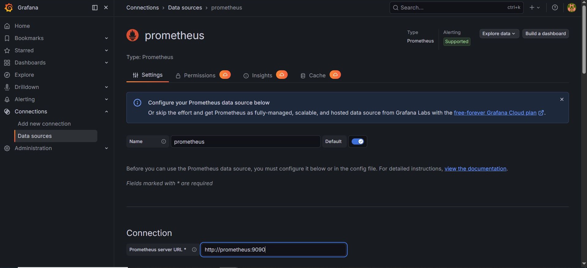 Grafana Prometheus data source configuration